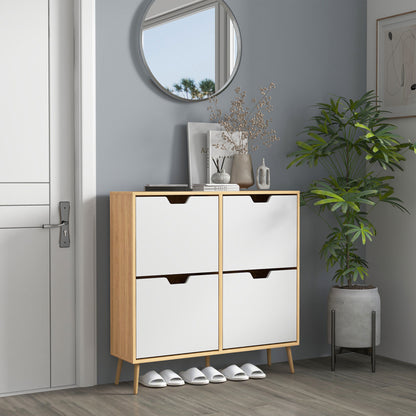 Margarita Wooden Natural  and White Shoe Cabinet With 4 Flip Drawers For 8 To 16 Pairs