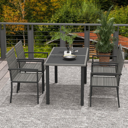 Pakeri Dark Grey Rattan 4 Seater Outdoor Dining Set With Tempered Glass Table And Chairs