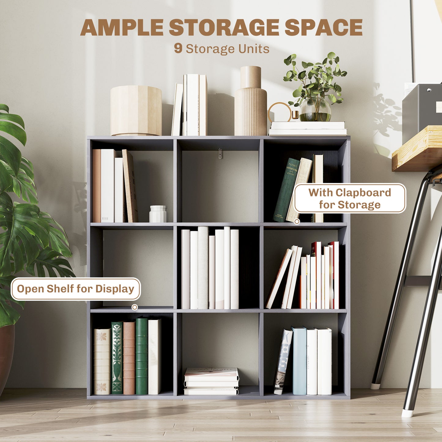Royore Wooden Grey 9 Cube Storage Bookcase