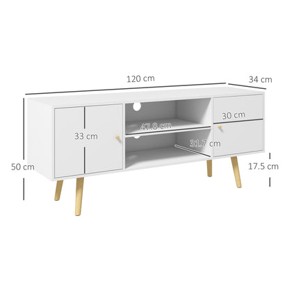 Vido 120cm Tozi Wooden White TV Cabinet With Open Shelves And Wooden Legs For Screens Up To 55 Inches