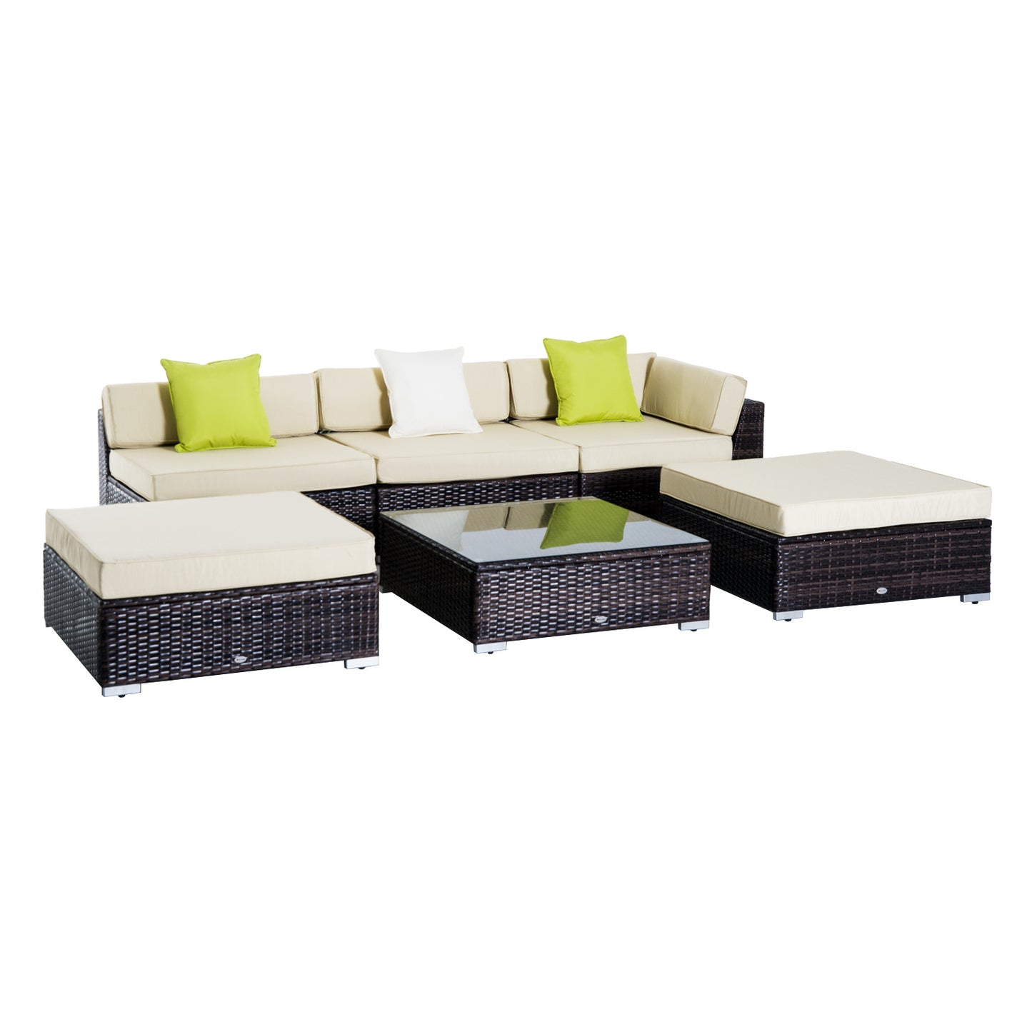 Baka Brown Rattan 9 Seater Outdoor Sofa And Coffee Table Set With Cream Cushions