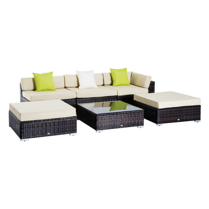 Baka Brown Rattan 9 Seater Outdoor Sofa And Coffee Table Set With Cream Cushions