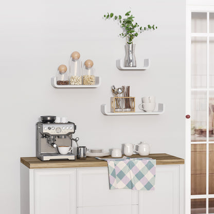 Rasudi Wood White Set Of 3 Floating Wall Shelves With Hidden Mounting