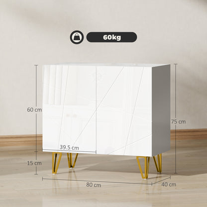 Diro High Gloss White Geometric Pattern Sideboard With Gold Hairpin Legs