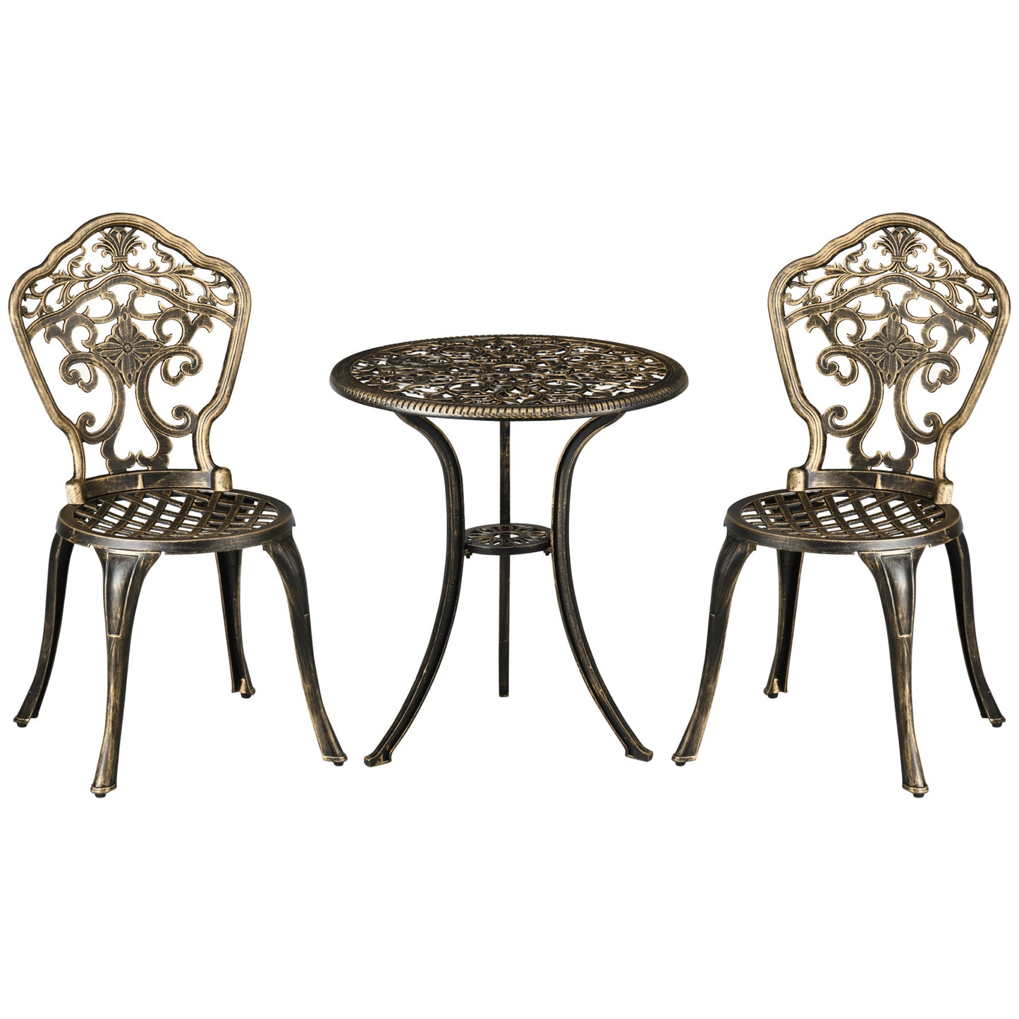 Bava Cast Aluminium Bronze 3 Piece Garden Bistro Set With Parasol Hole Round Table