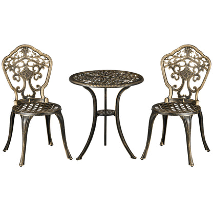 Bava Cast Aluminium Bronze 3 Piece Garden Bistro Set With Parasol Hole Round Table