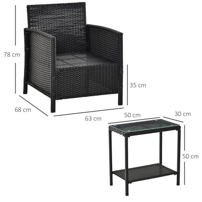 Tava Black Rattan 2 Seater Jack And Jill Garden Bistro Set with White Cushions