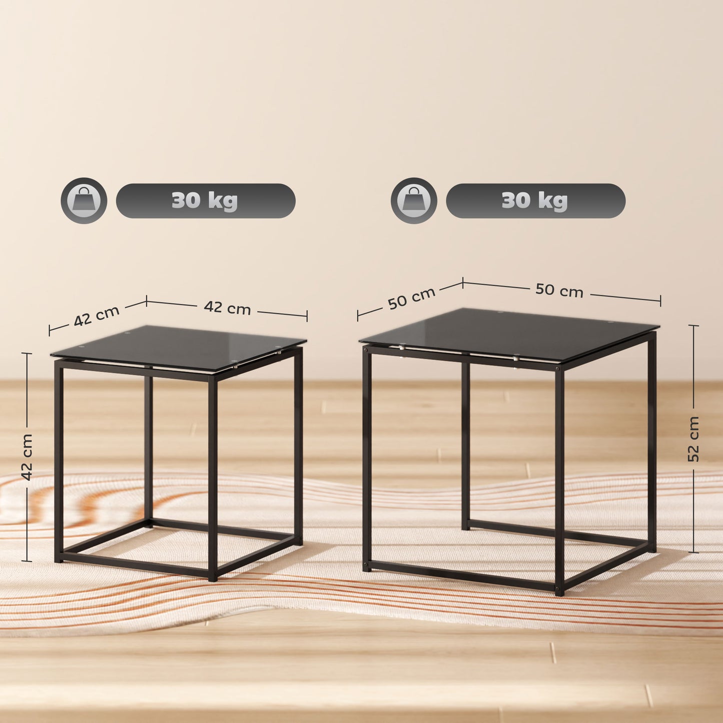 Raviccu Metal And Glass Black Set Of 2 Nesting Coffee Tables With TemFauxred Glass Tops