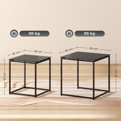 Raviccu Metal And Glass Black Set Of 2 Nesting Coffee Tables With TemFauxred Glass Tops