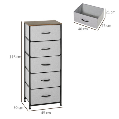 Famoggi Metal And Fabric Grey 5 Drawer Industrial Storage Chest With Steel Frame