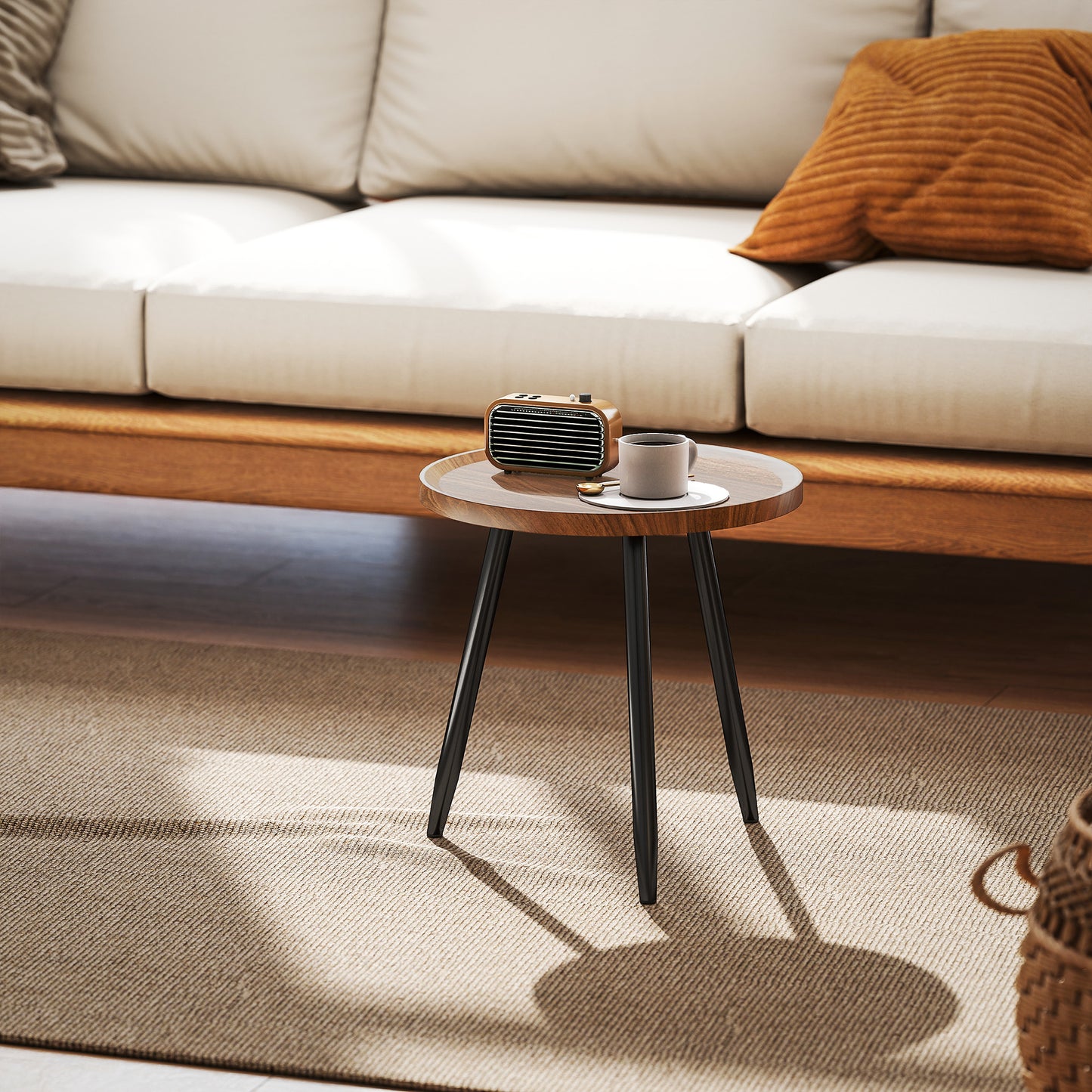 Balare Metal And Wood Chestnut Finish Round Coffee Table With Steel Frame