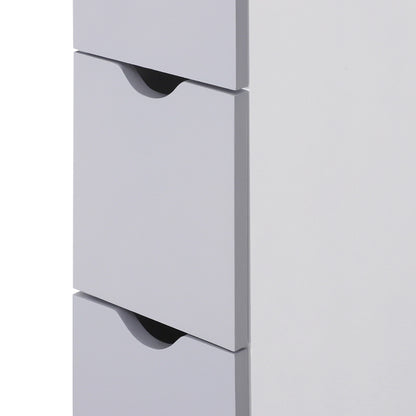 Nenero Tall Freestanding Bathroom Storage Cabinet With Shelves And Drawers White And Grey