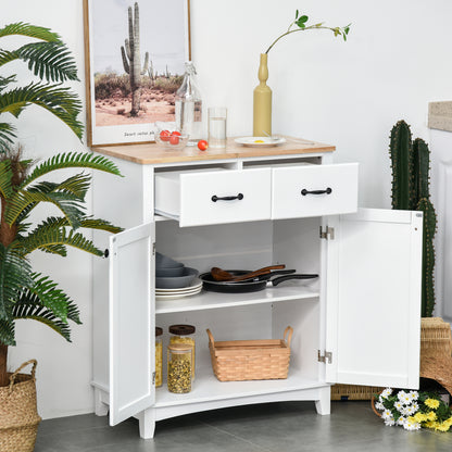 Vamalu Wooden White Kitchen Cabinet With 2 Drawers For Dining And Living Spaces