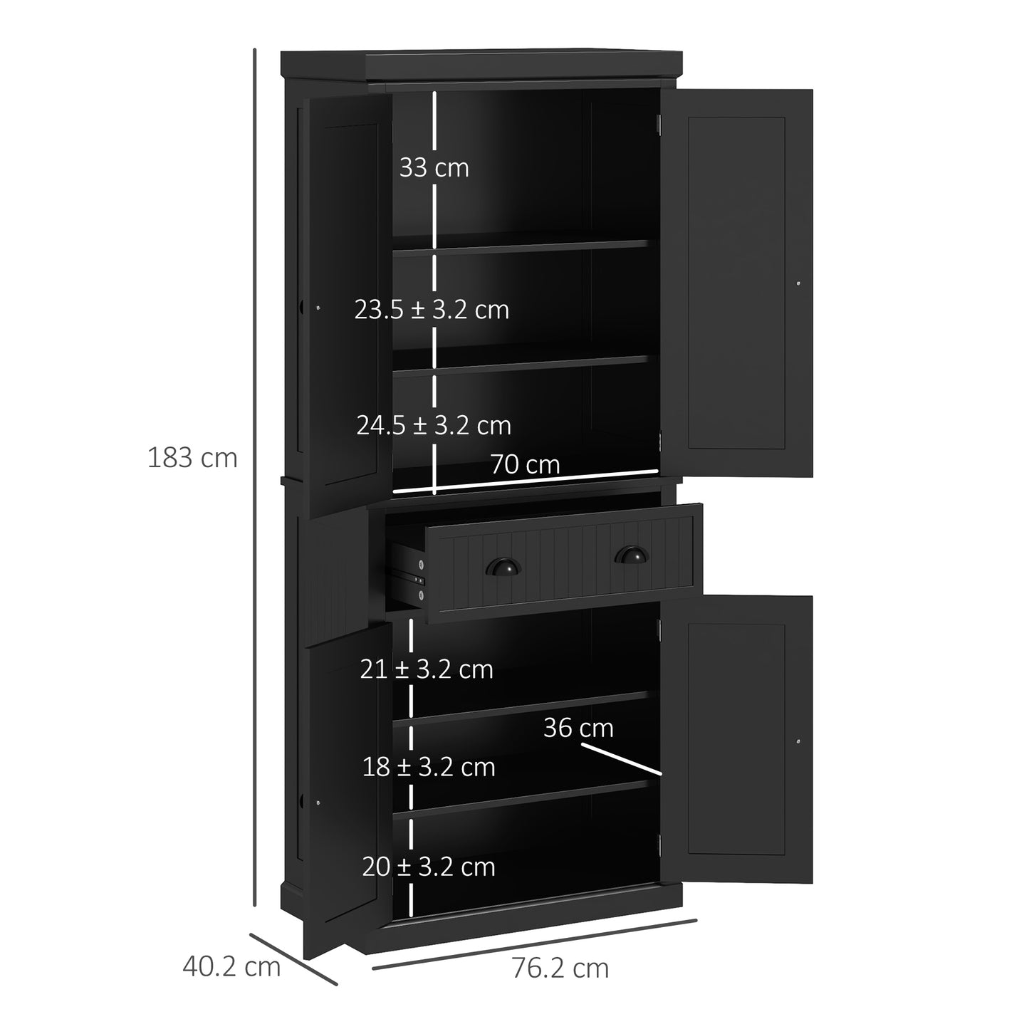Nafino Wooden Black Freestanding Multi Storage Kitchen Cabinet