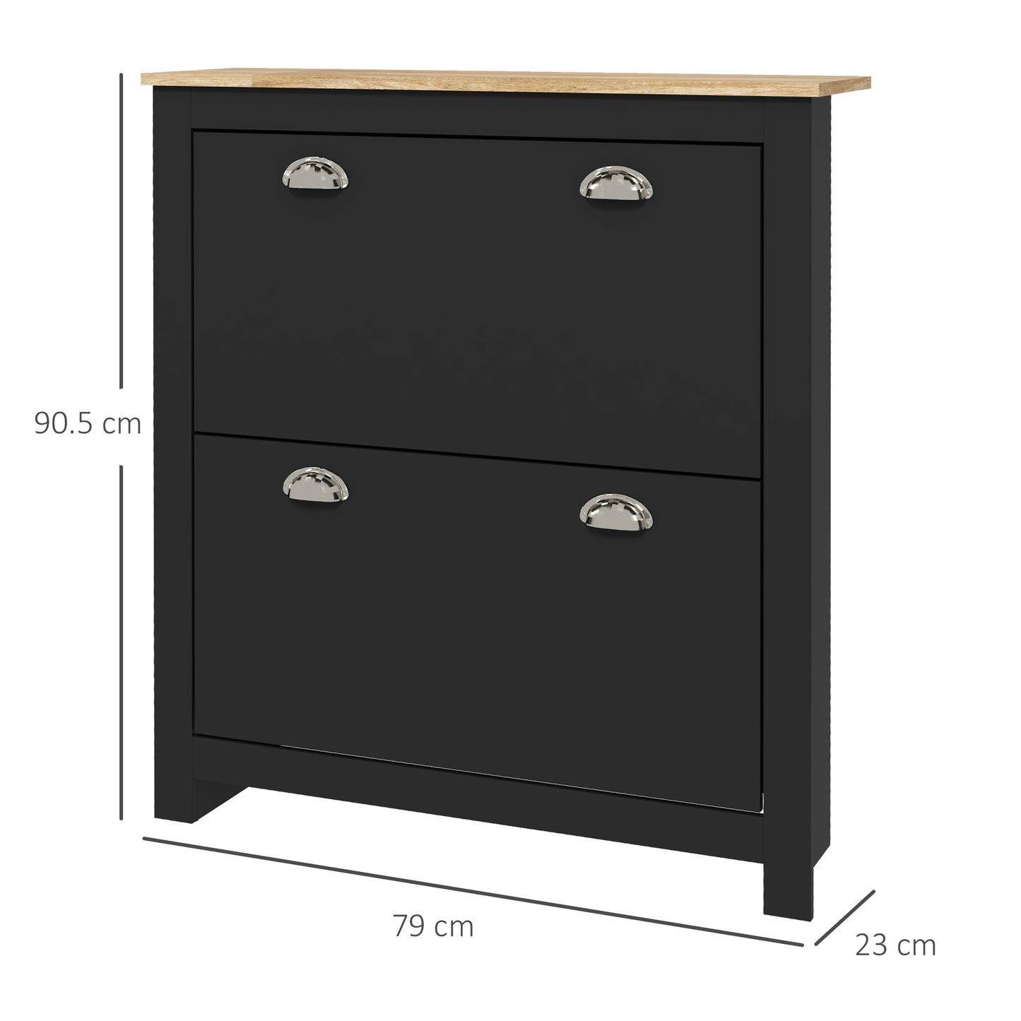 Resuka Wooden Black Slim Shoe Cabinet With 2 Flip Drawers For 6 To 12 Pairs