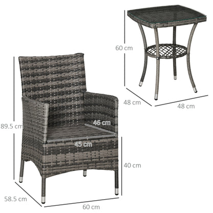 Sami Rattan Grey 3 Piece Garden Bistro Set With 2 Tier Table And Cushions