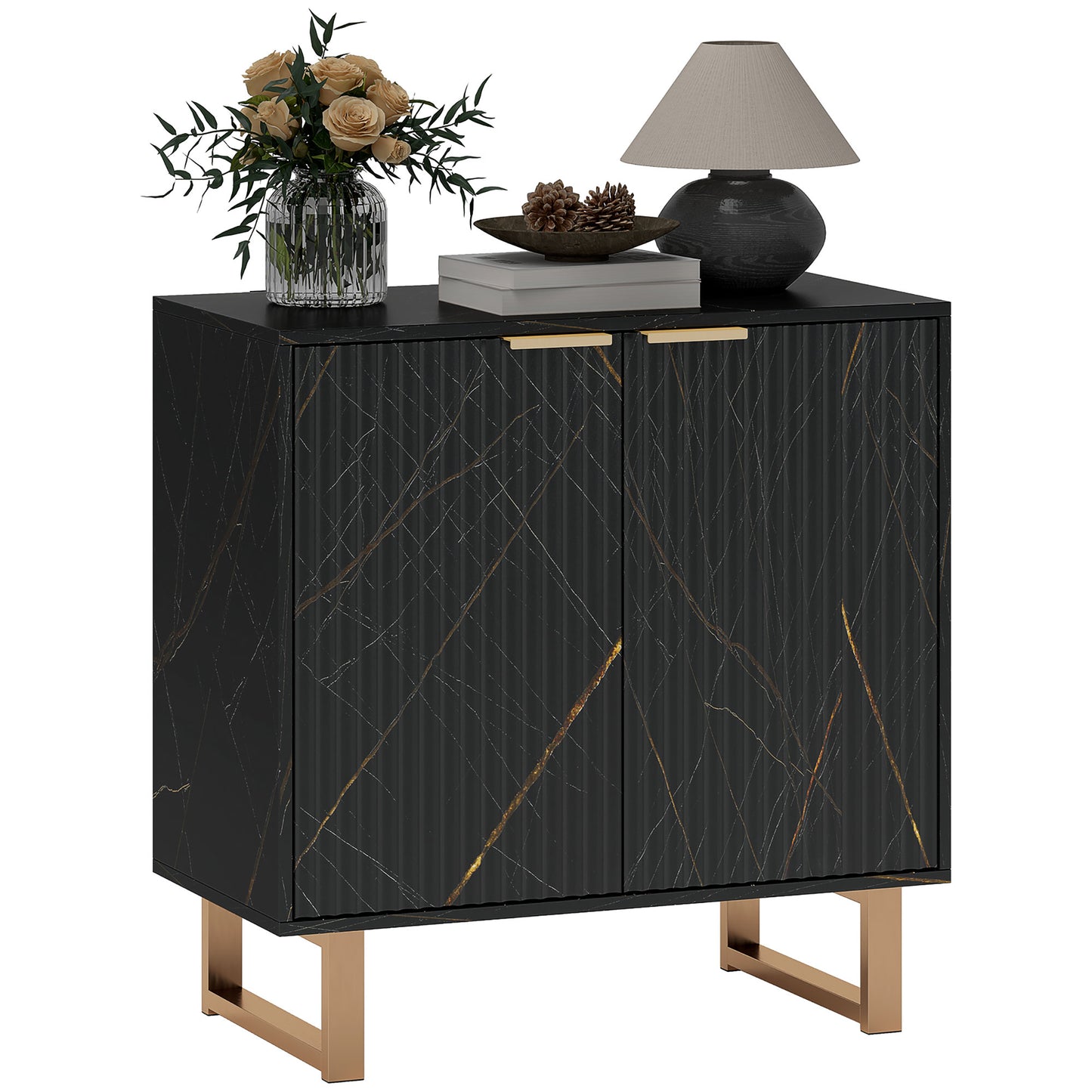 Nomi Black And Gold Elegant Sideboard With Ribbed Finish