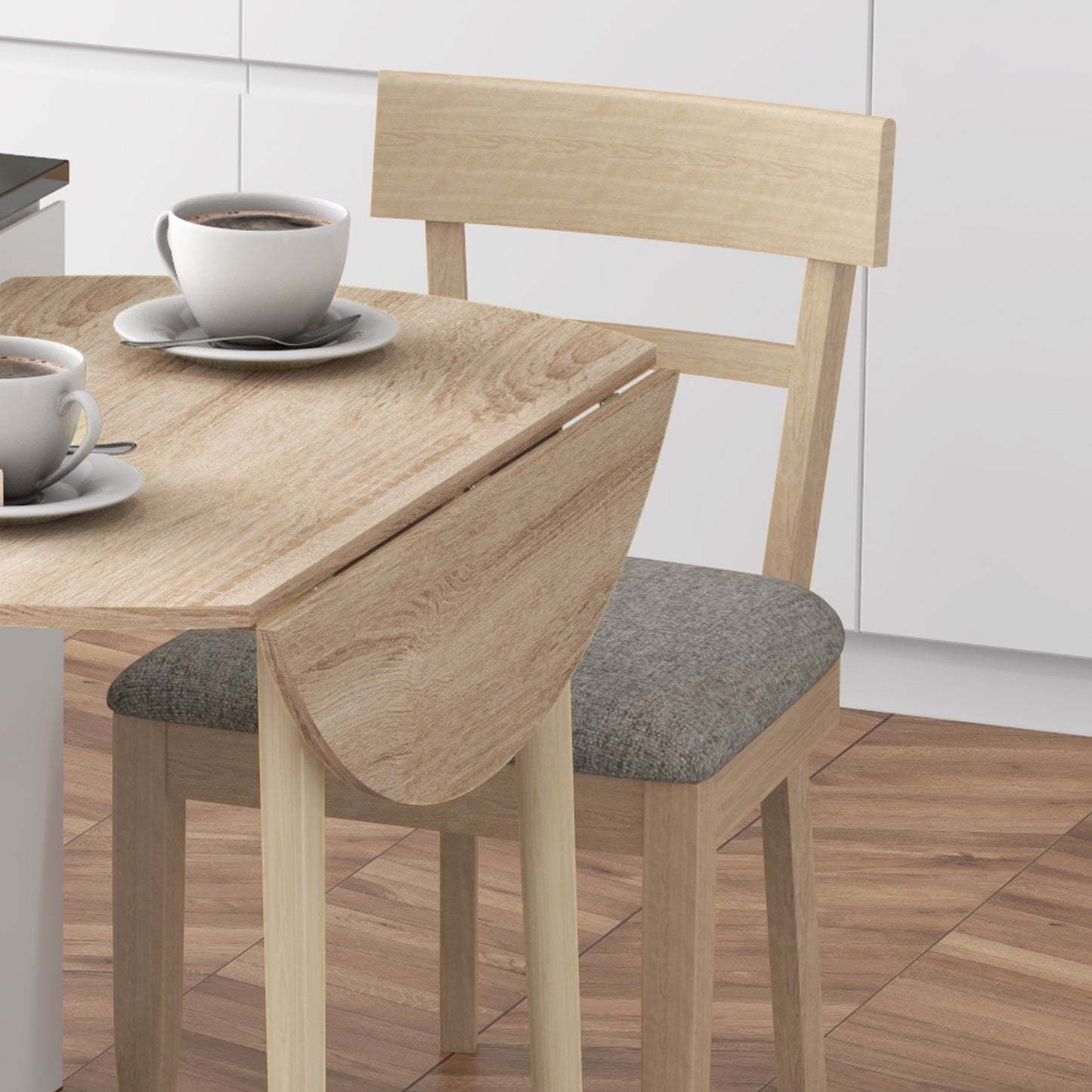 Levadifi Solid Wood Natural Round Folding Dining Table Seating 4 With TaFauxred Legs