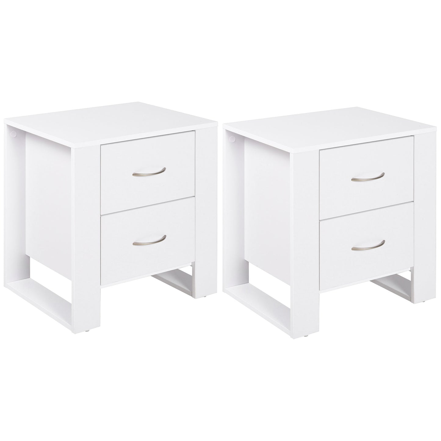 Sovise Set Of 2 Wooden White Bedside Tables With 2 Drawers