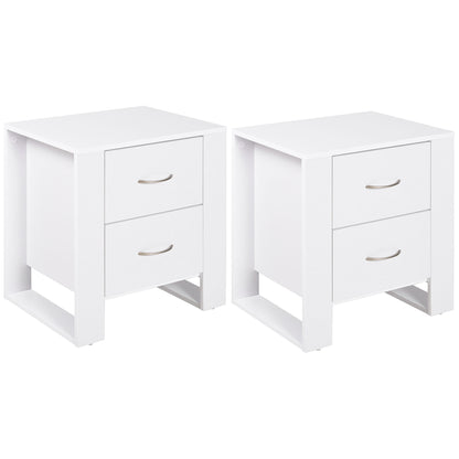 Sovise Set Of 2 Wooden White Bedside Tables With 2 Drawers