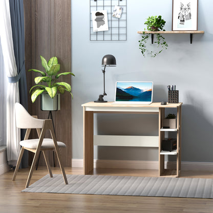 Halama 100cm Wooden Oak And White Writing Desk With 3 Tier Storage Shelving