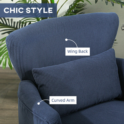 Kesu Blue Corduroy Retro Style Accent Chair Dark Wooden Angled Legs