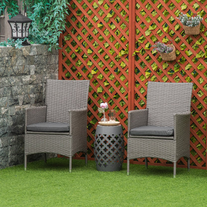 Sevaka Set Of 2 Rattan Grey Outdoor Dining Armchairs With Cushions And Armrests