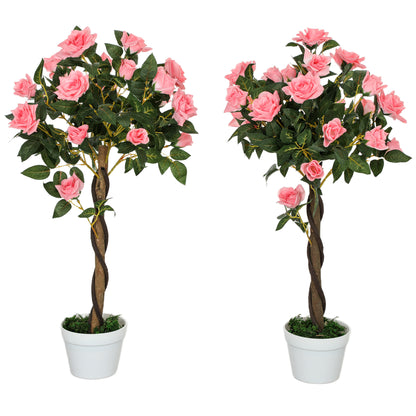 Semoco Set Of 2 Artificial Pink Rose Floral Plants In Pots H8 90cm