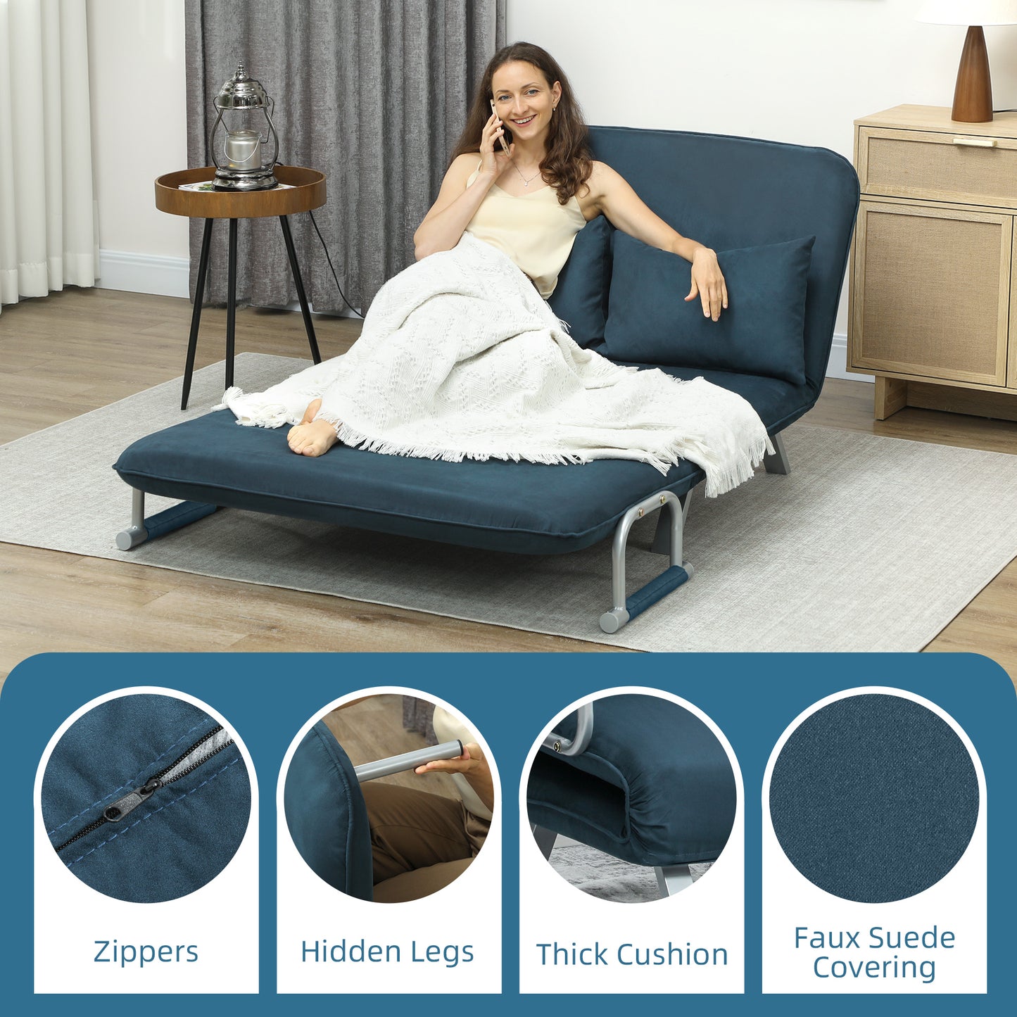 Keha Fabric Navy Blue 2 Seater Click Clack Sofa Bed