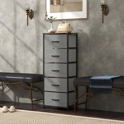 Elno Nano Metal And Fabric Rustic Brown And Grey 5 Drawer Industrial Storage Dresser