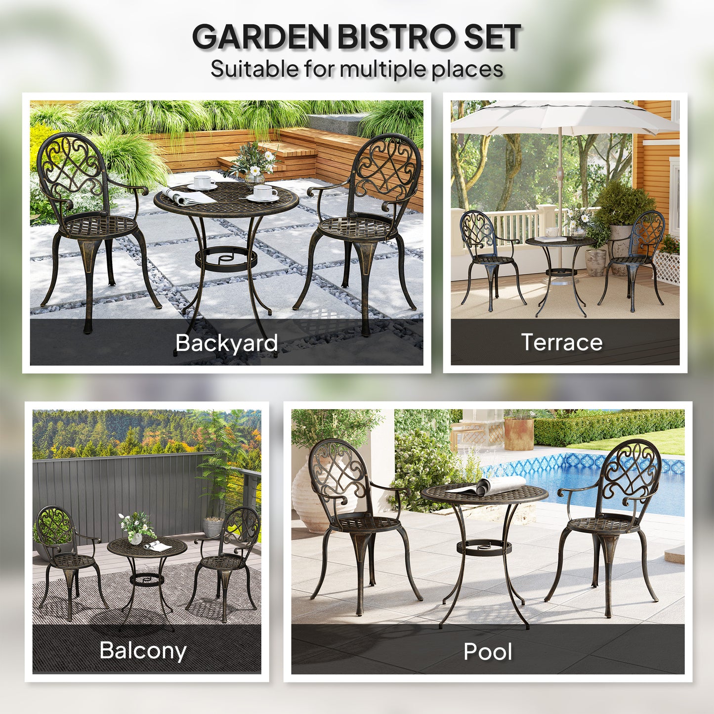 Ziraro Aluminium Bronze Tone 3 Piece Elegant Garden Bistro Set
