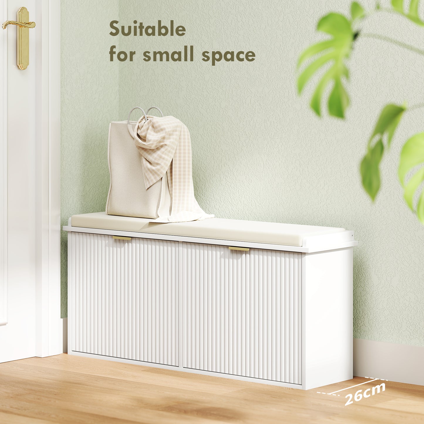 Fasu Liha Wooden White 10 Pair Shoe Bench With Cushioned Top