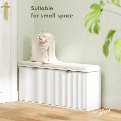 Fasu Liha Wooden White 10 Pair Shoe Bench With Cushioned Top