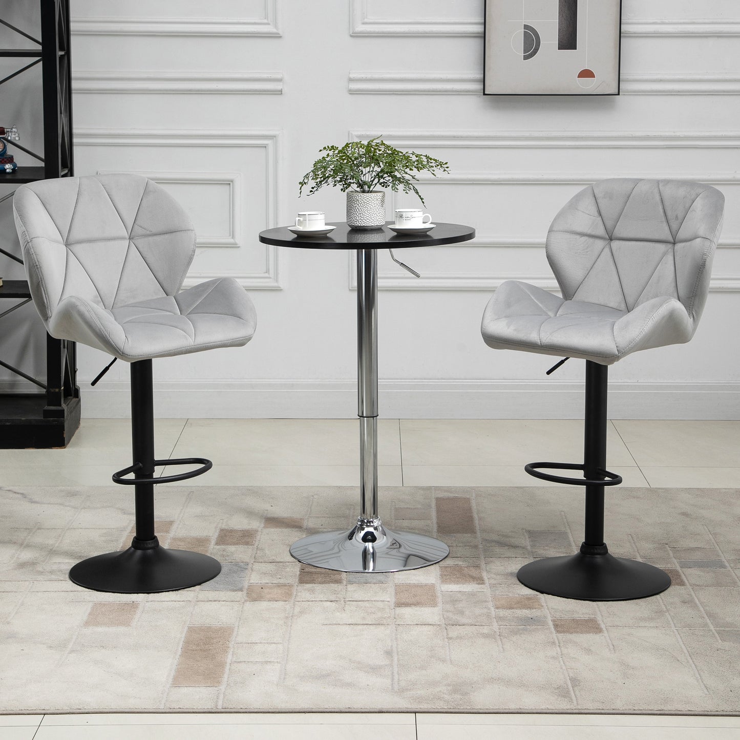Cotodo Set Of 2 Upholstered Light Grey Adjustable Swivel Bar Stools With Back Support