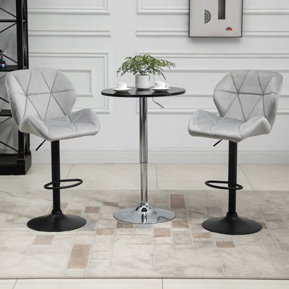 Cotodo Set Of 2 Upholstered Light Grey Adjustable Swivel Bar Stools With Back Support