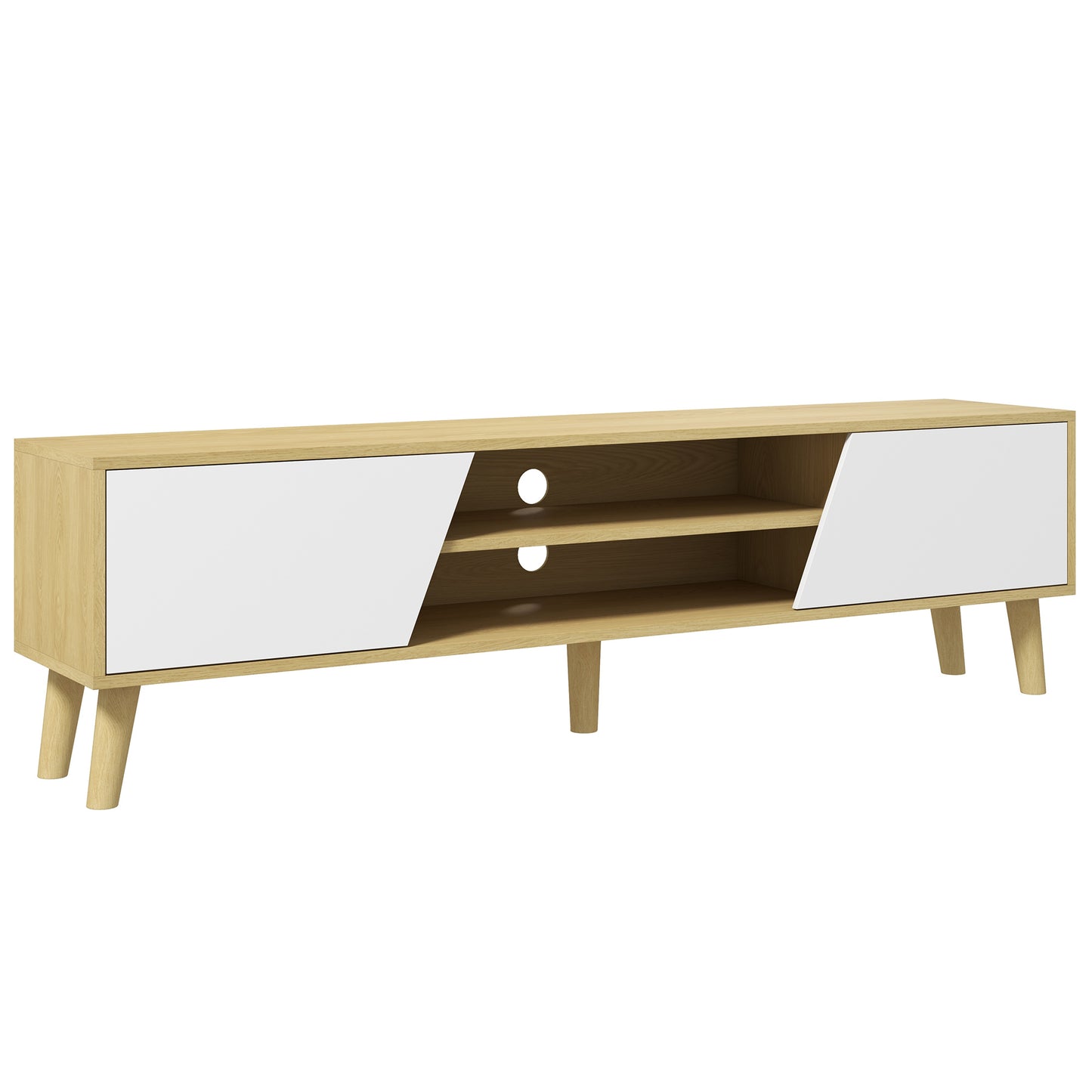 Katoha Sadi Wooden White And Wood Effect Scandinavian Style TV Console With Storage