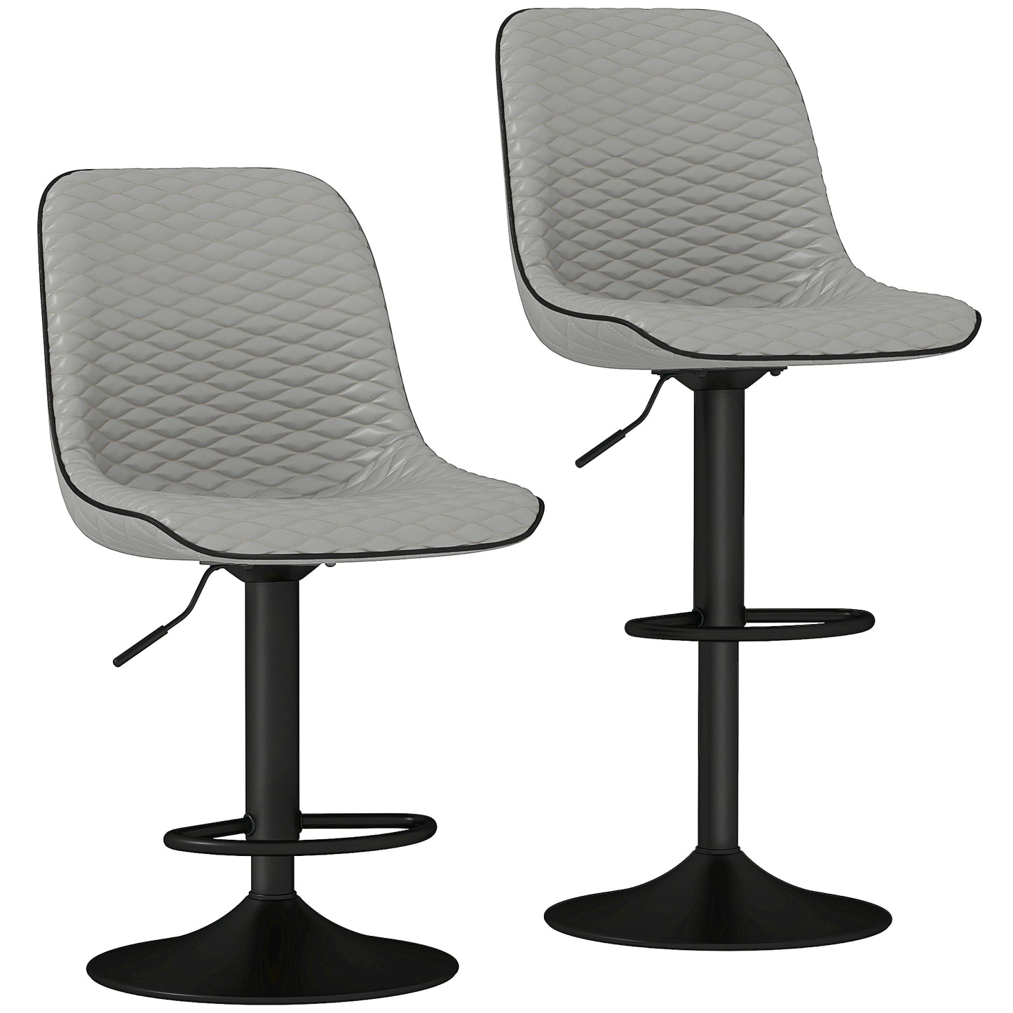 Sota Faux Leather Grey Bar Stools Set Of 2 With Padded Seats