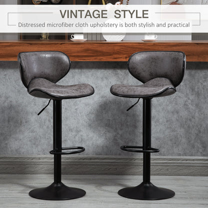 Cotavi Faux Leather Dark Grey Adjustable Kitchen Bar Chairs Set Of 2 With Padded Seats