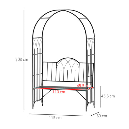 Katoba Metal Black 2 Seater Garden Arch Bench With Trellis For Climbing Plants