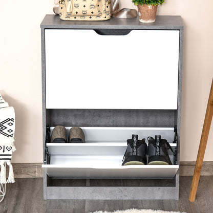 Lohase Wooden White and Grey Shoe Cabinet With 2 Drawers Grooved Handles