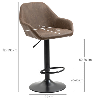 Fadota Set Of 2 Dark Brown Faux Leather Adjustable Bar Chairs With Armrests