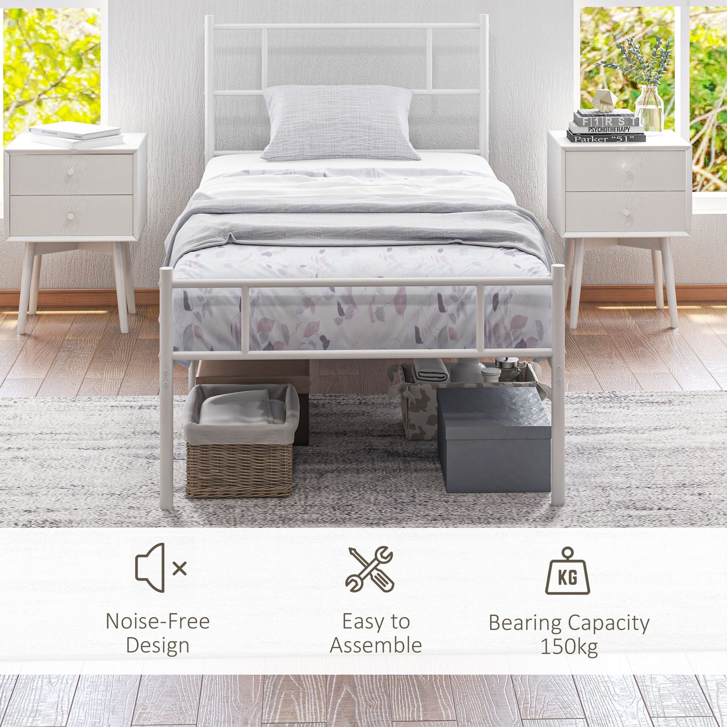 Bamika 3FT Single Metal Bed Frame With Headboard Footboard Strong Slat Base