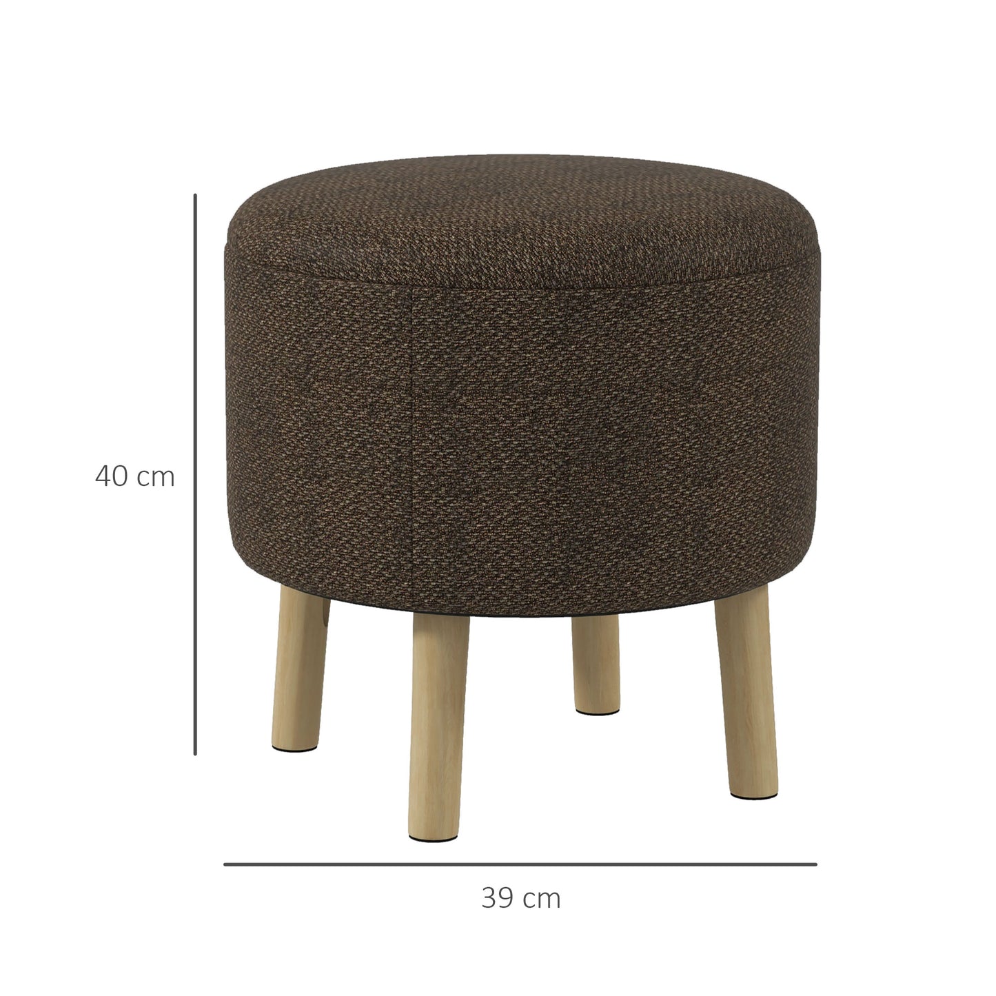 Roli Linen Look Dark Brown Round Storage Ottoman