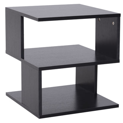 Moyofa Wooden Black Square Side Table With 2 Tier Storage
