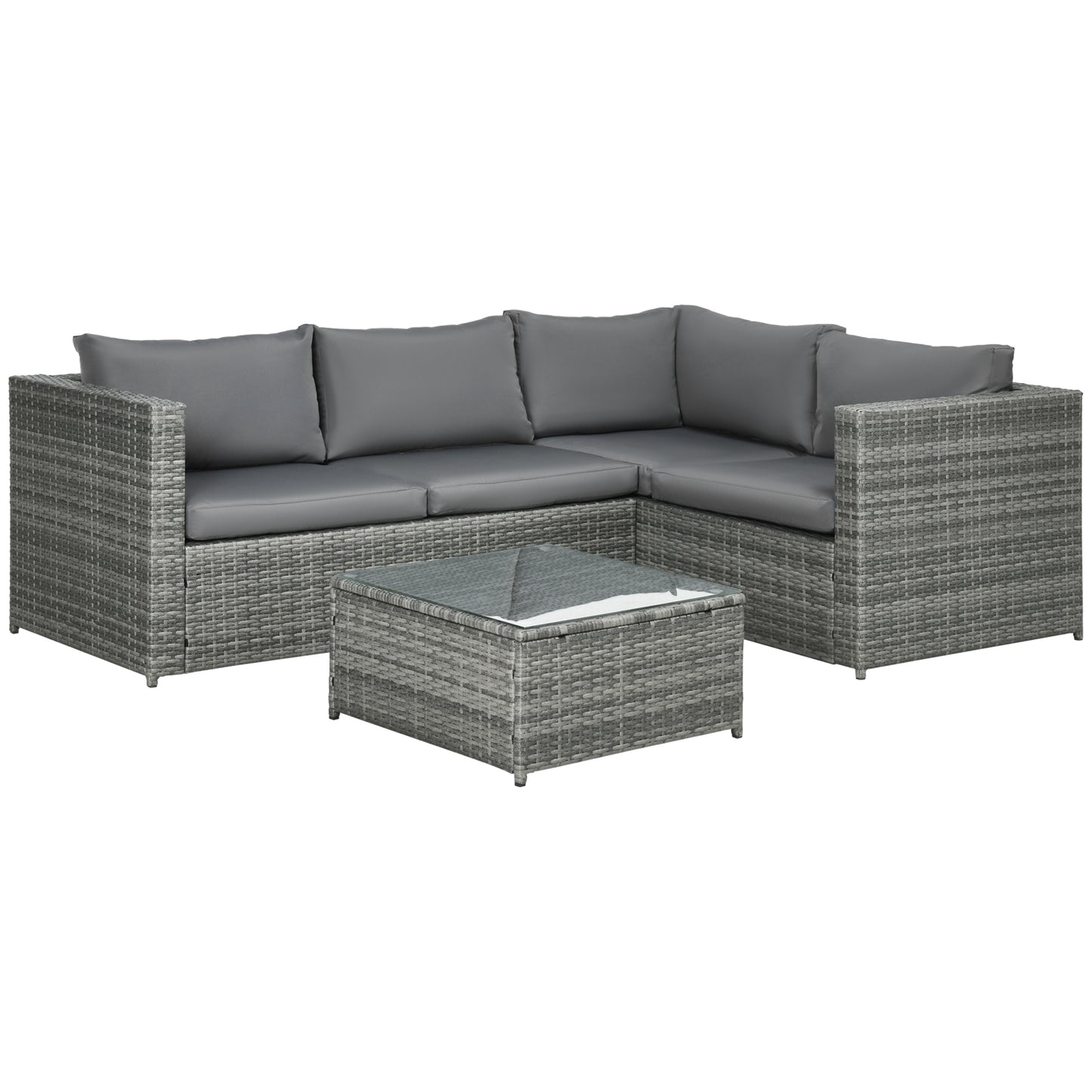Laneri Rattan Grey 4 Seater Corner Garden Sofa Set With Glass Table
