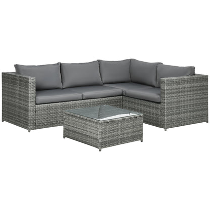 Laneri Rattan Grey 4 Seater Corner Garden Sofa Set With Glass Table