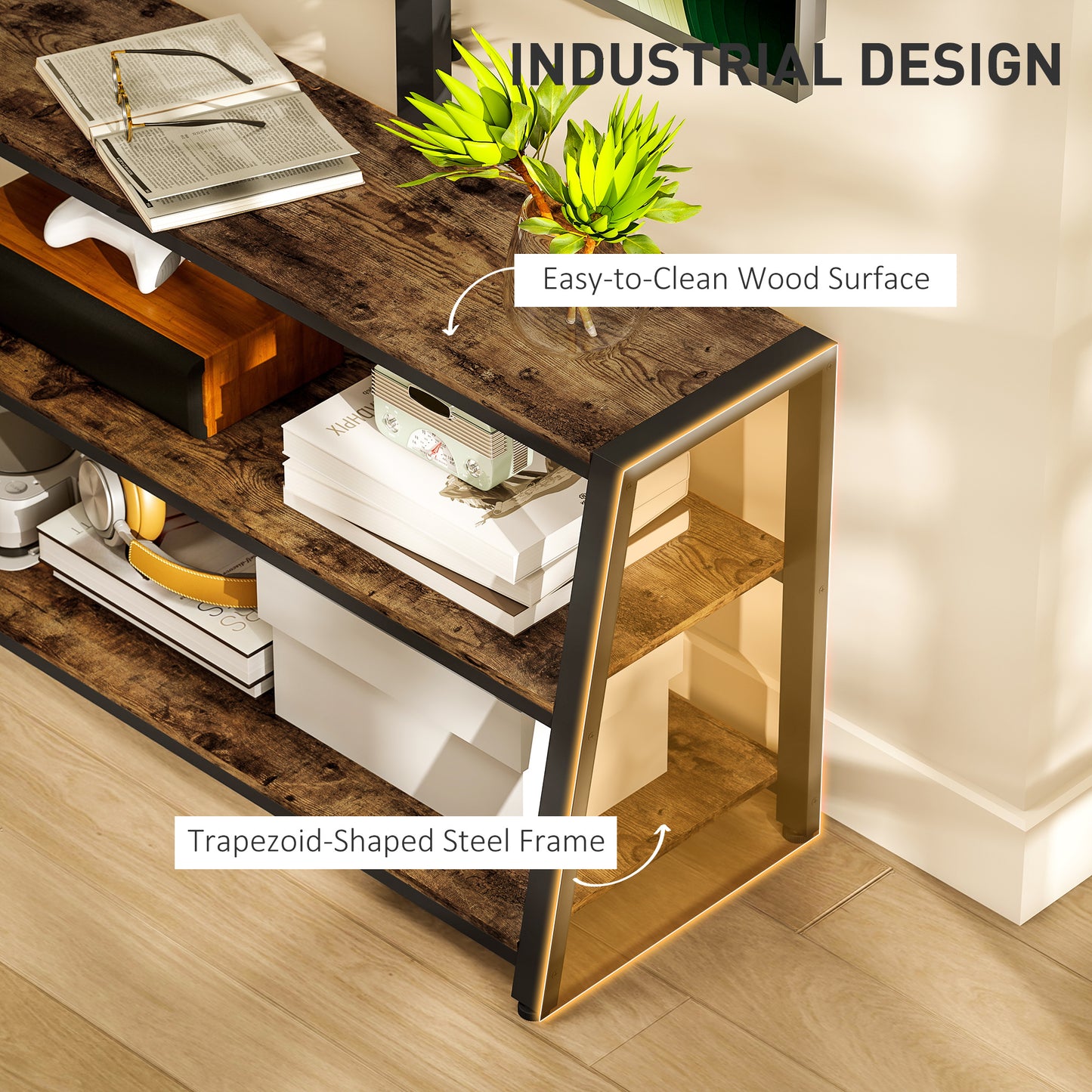Avaden Dark Brown Industrial TV Stand With 35 Degree Swivel Mount