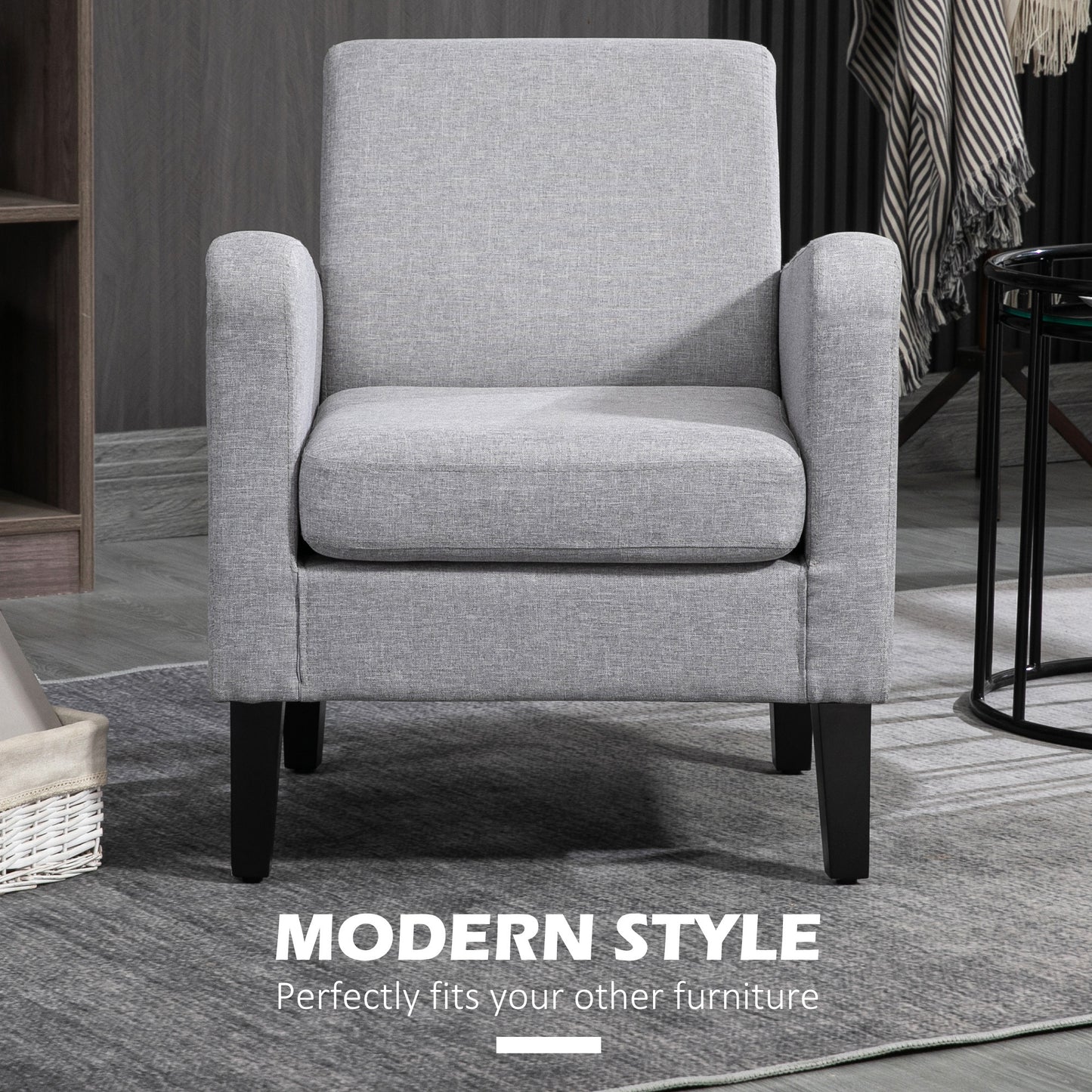 Nimi Set Of 2 Light Grey Modern Accent Chairs With Black Legs