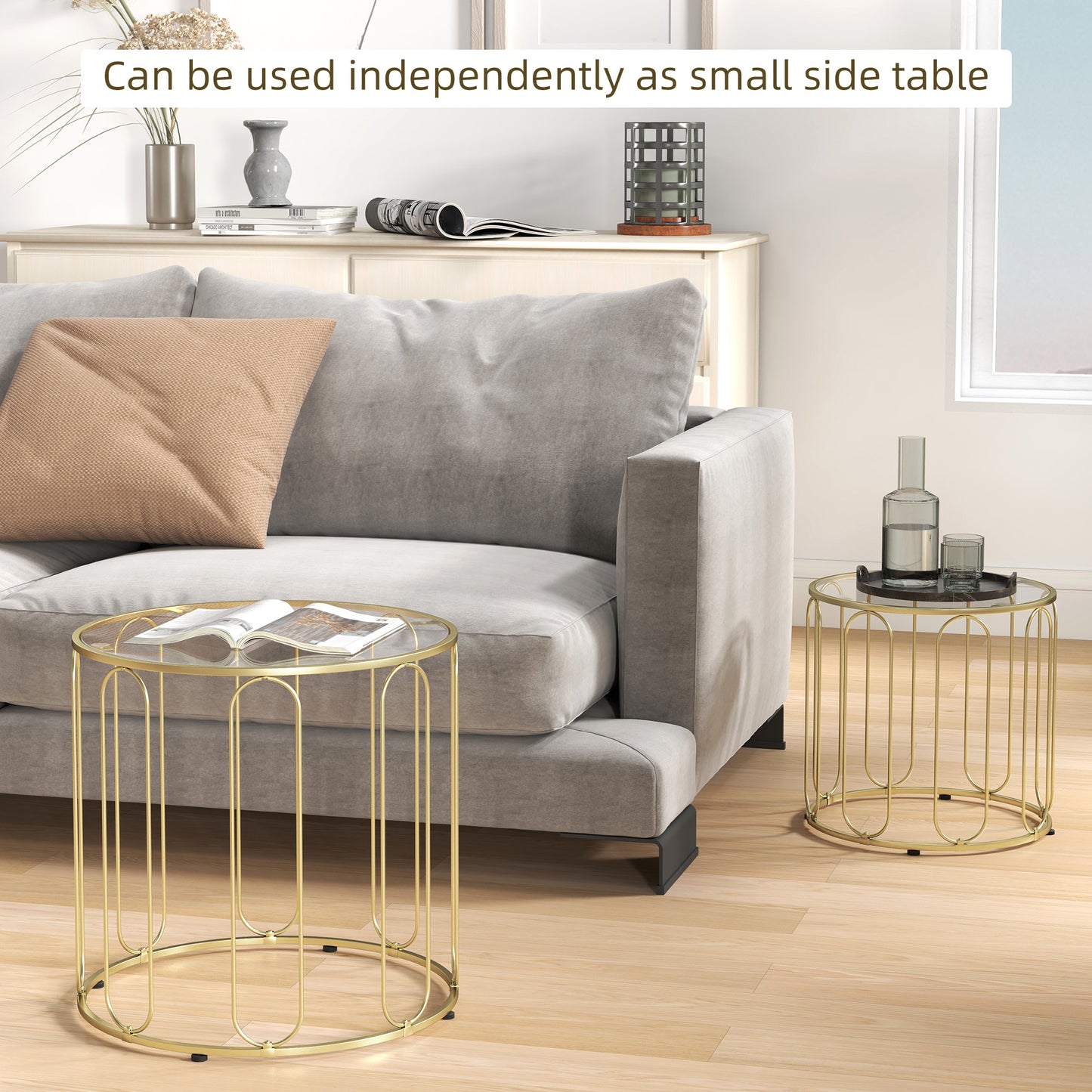 Rosa Metal Gold Tone Set Of 2 Elliptical Cut Out Nesting Tables