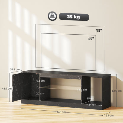 Avadell 148cm Black Marble Effect TV Unit With Glass Shelves For Screens Up To 55 Inches